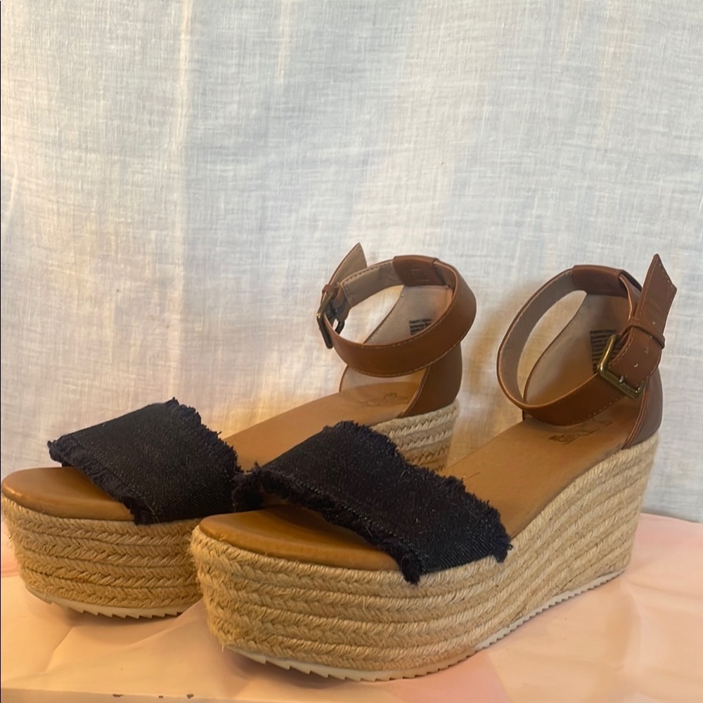 Espadrille Wedge Sandals with Denim Strap